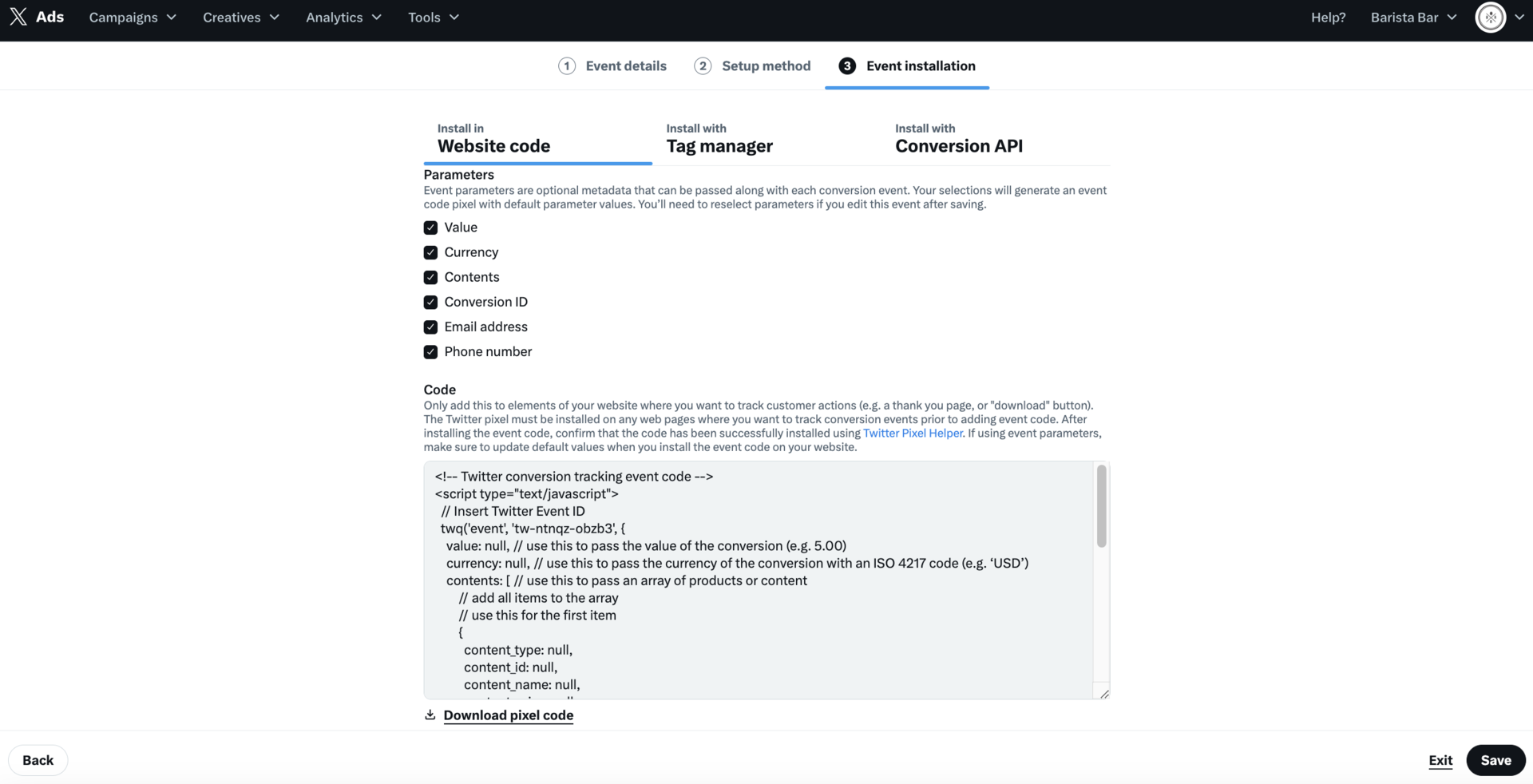 Conversion tracking for websites