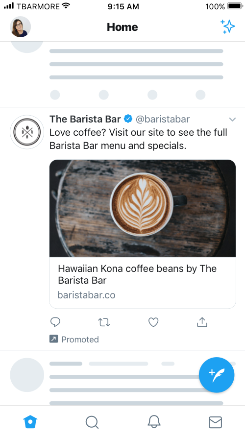 広告に表示されたTwitterアプリボタンの例