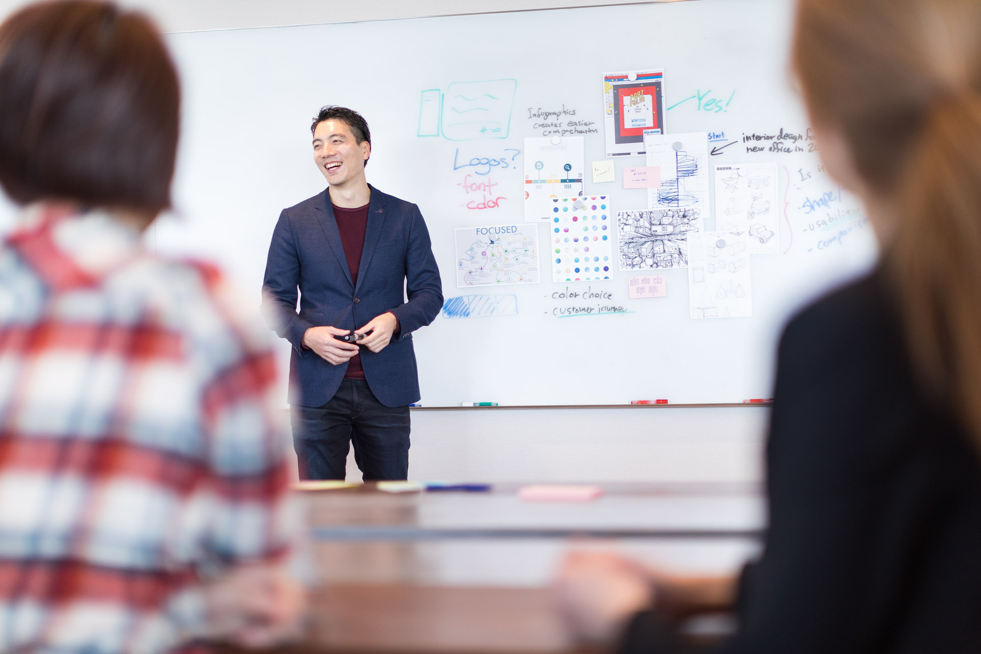 ホワイトボードの前の男性